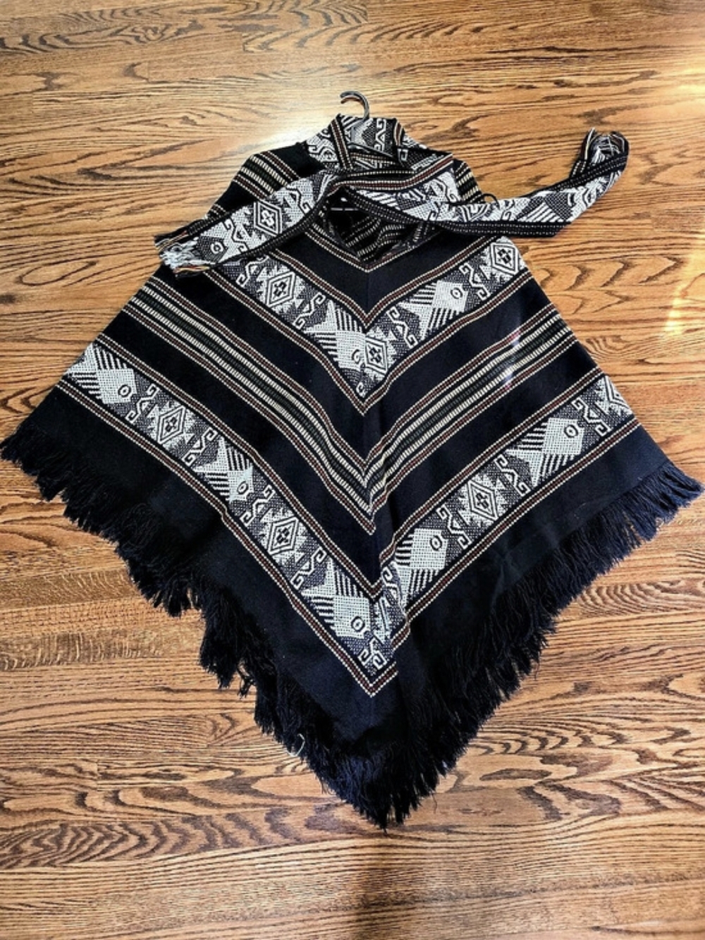 Fringed Poncho with built in scarf